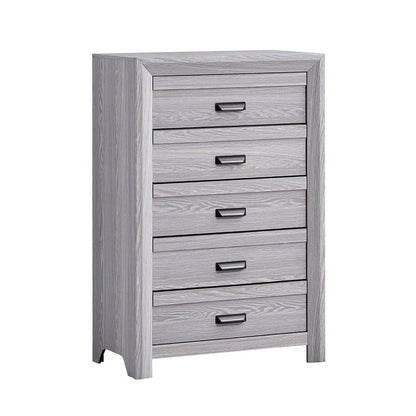 Laide Tall Dresser Chest with 5 Drawers, Cup Handles, Gray Driftwood Veneer