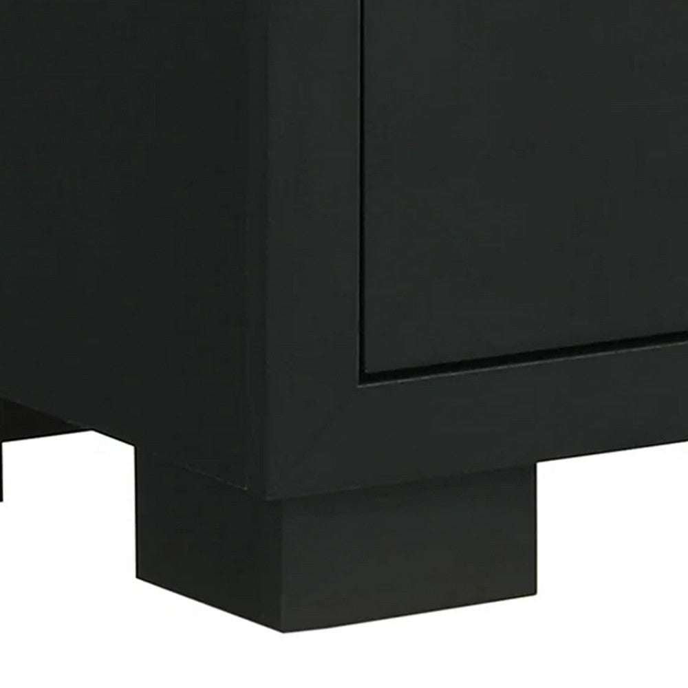 Amey 2 Drawer Nightstand, White Marble Trim, Black Wood