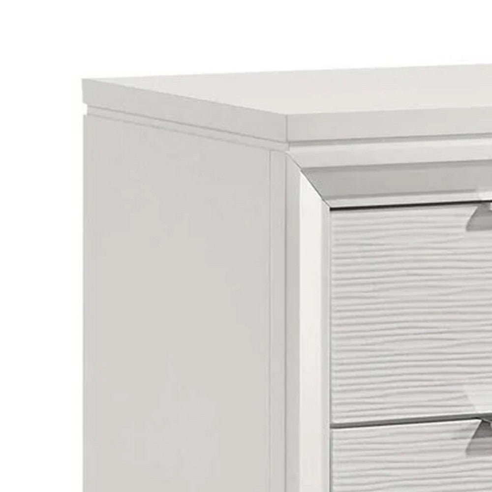 Ressy Nightstand with 2 Drawer, Silver Metal, Contemporary White Wood