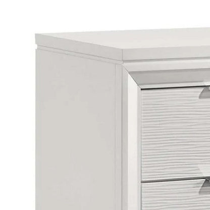 Ressy Nightstand with 2 Drawer, Silver Metal, Contemporary White Wood