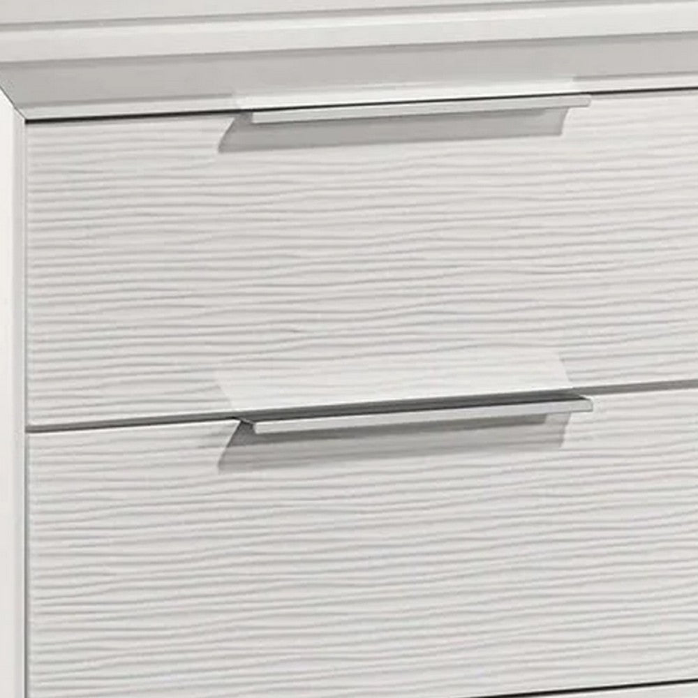 Ressy Nightstand with 2 Drawer, Silver Metal, Contemporary White Wood