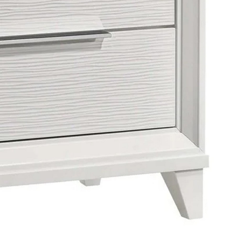 Ressy Nightstand with 2 Drawer, Silver Metal, Contemporary White Wood