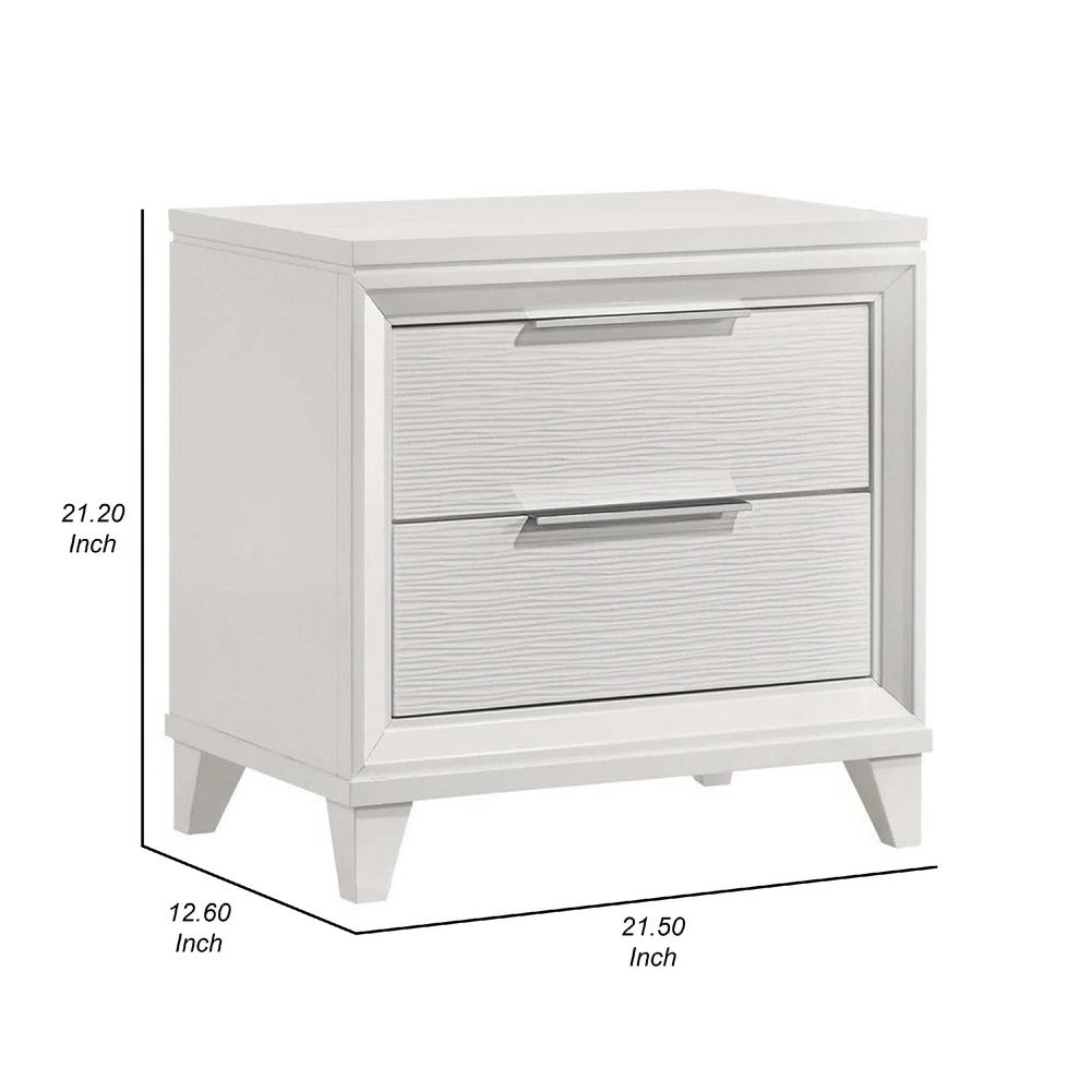 Ressy Nightstand with 2 Drawer, Silver Metal, Contemporary White Wood