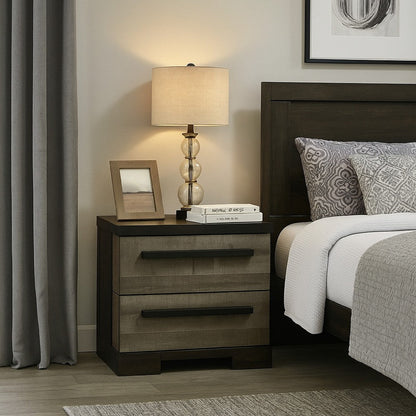 Ruthe Nightstand with 2 Drawers, Wide Top, Ebony , White Wood – Grey