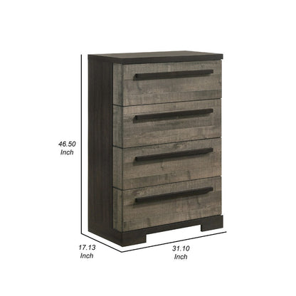 Ruthe Tall Dresser Chest with 4 Drawers, Ebony Black, Gray Wood