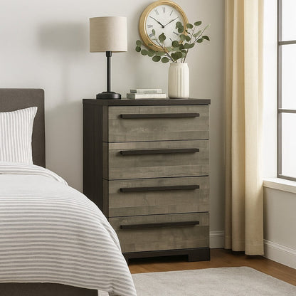 Ruthe Tall Dresser Chest with 4 Drawers, Ebony , White Wood – Grey