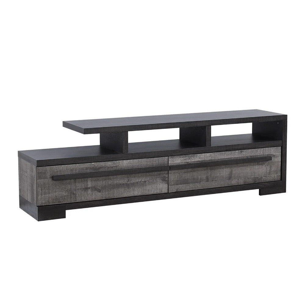 Ruthe TV Stand Media Console with 2 Drawers, Shelves, Black Gray Wood