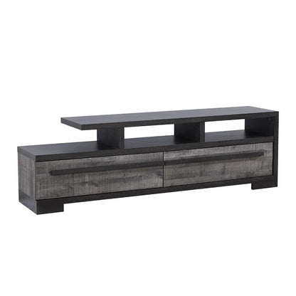 Ruthe TV Stand Media Console with 2 Drawers, Shelves, Black Gray Wood