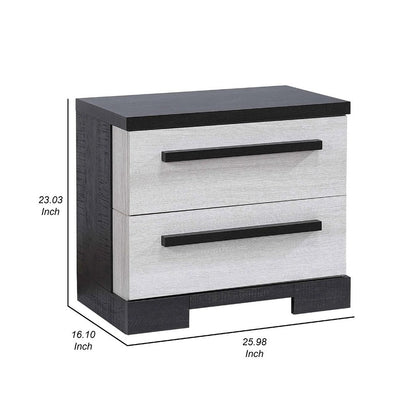 Ruthe Nightstand with 2 Drawers, Wide Top, Ebony Black, White Wood