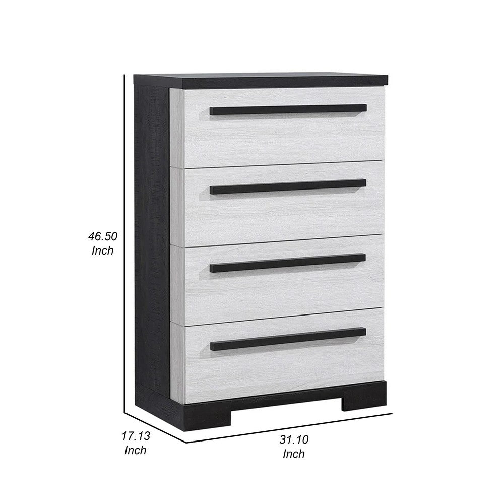 Ruthe Tall Dresser Chest with 4 Drawers, Ebony Black, White Wood