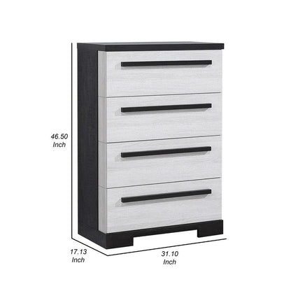 Ruthe Tall Dresser Chest with 4 Drawers, Ebony Black, White Wood