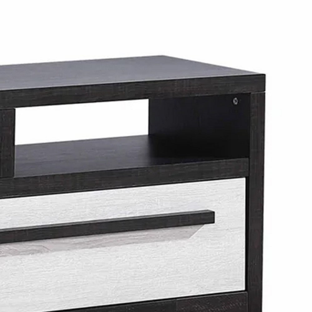 Ruthe TV Stand Media Cabinet with 2 Drawers, Shelves, Black and White Wood