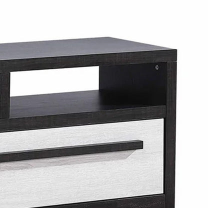 Ruthe TV Stand Media Cabinet with 2 Drawers, Shelves, Black and White Wood
