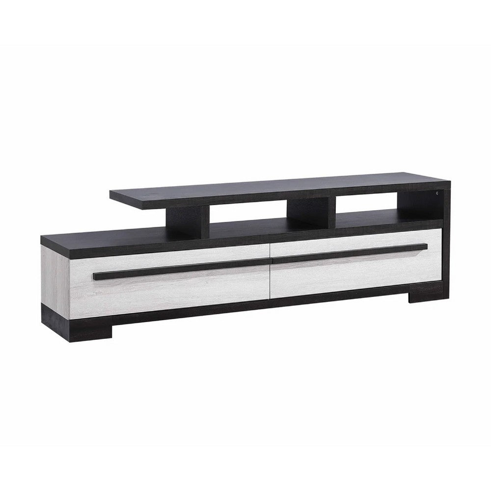 Ruthe TV Stand Media Cabinet with 2 Drawers, Shelves, Black and White Wood