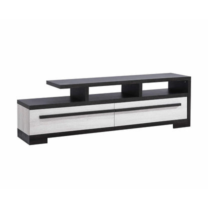 Ruthe TV Stand Media Cabinet with 2 Drawers, Shelves, Black and White Wood