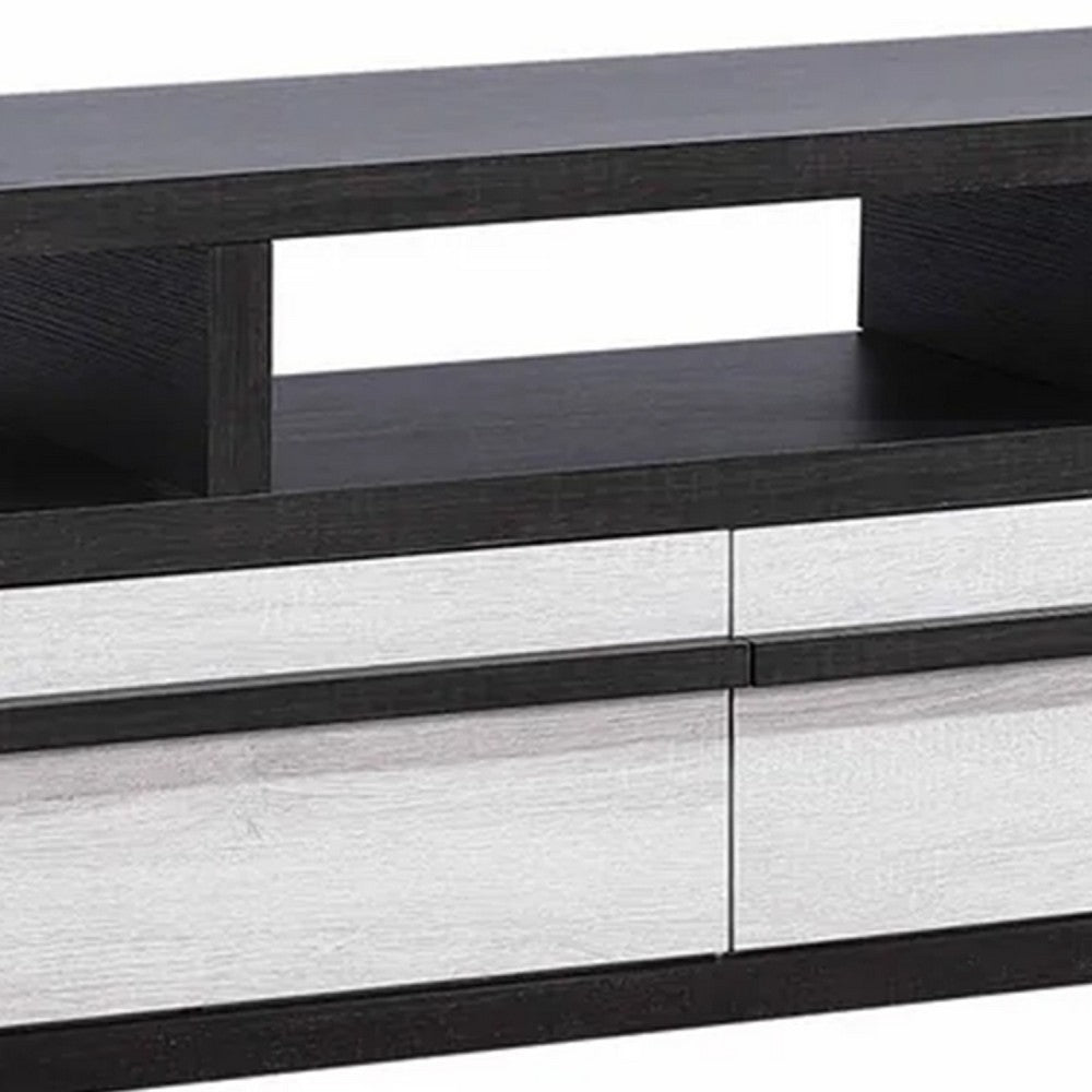 Ruthe TV Stand Media Cabinet with 2 Drawers, Shelves, Black and White Wood