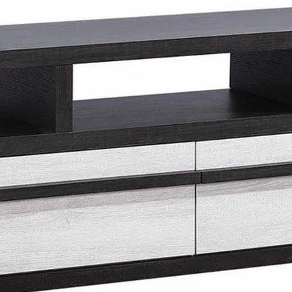 Ruthe TV Stand Media Cabinet with 2 Drawers, Shelves, Black and White Wood