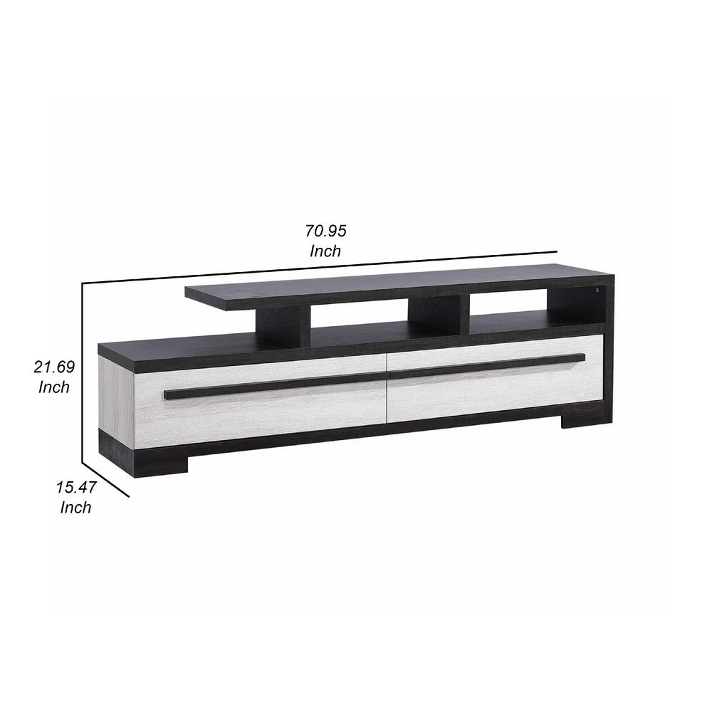Ruthe TV Stand Media Cabinet with 2 Drawers, Shelves, Black and White Wood