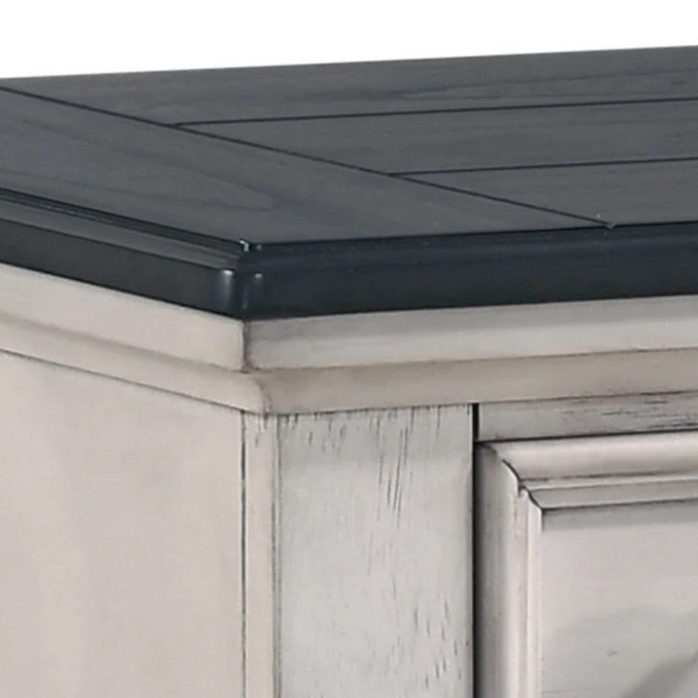 Sawz Nightstand with 3 Drawers, Charcoal Plank Top, Light Gray Wood
