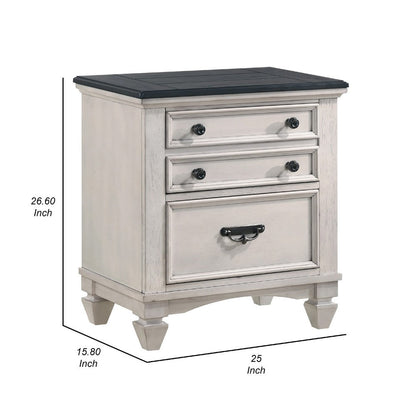 Sawz Nightstand with 3 Drawers, Charcoal Plank Top, Light Gray Wood