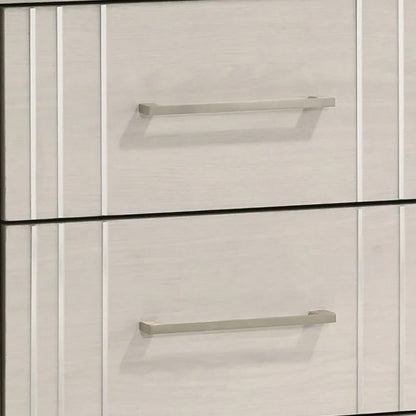 Charie Nightstand with 2 Drawers, Tapered Legs, Silver Metal, White Wood