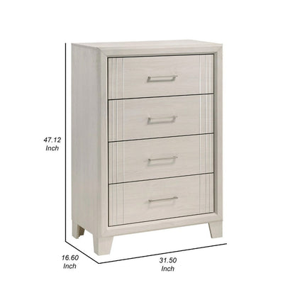 Charie Tall Dresser Chest with 4 Drawers, Tapered Feet, White Wood