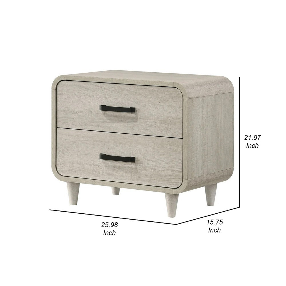 Meni Nightstand, 2 Drawers, Black Metal Handles, Scandinavian White