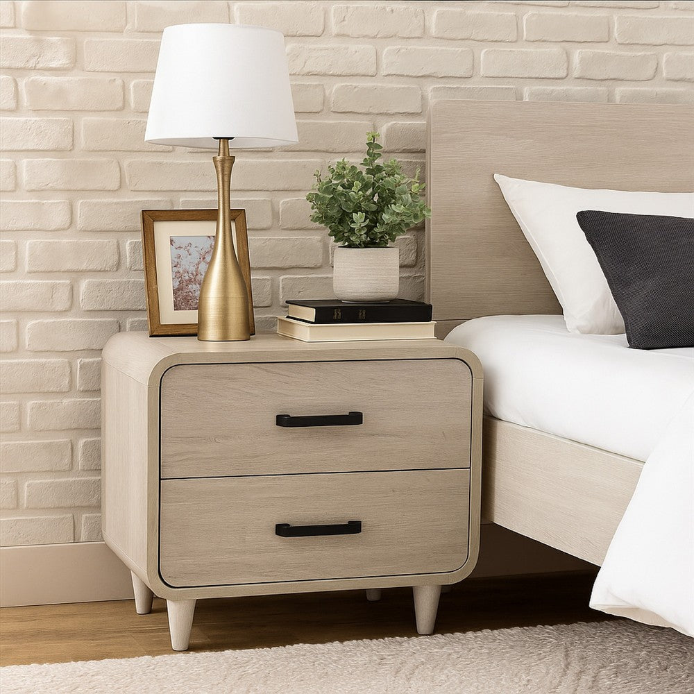 Meni Nightstand, 2 Drawers, Black Metal Handles, Scandinavian White