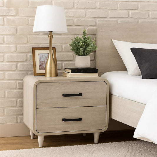 Meni Nightstand, 2 Drawers, Black Metal Handles, Scandinavian White