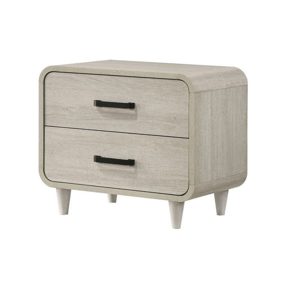 Meni Nightstand, 2 Drawers, Black Metal Handles, Scandinavian White