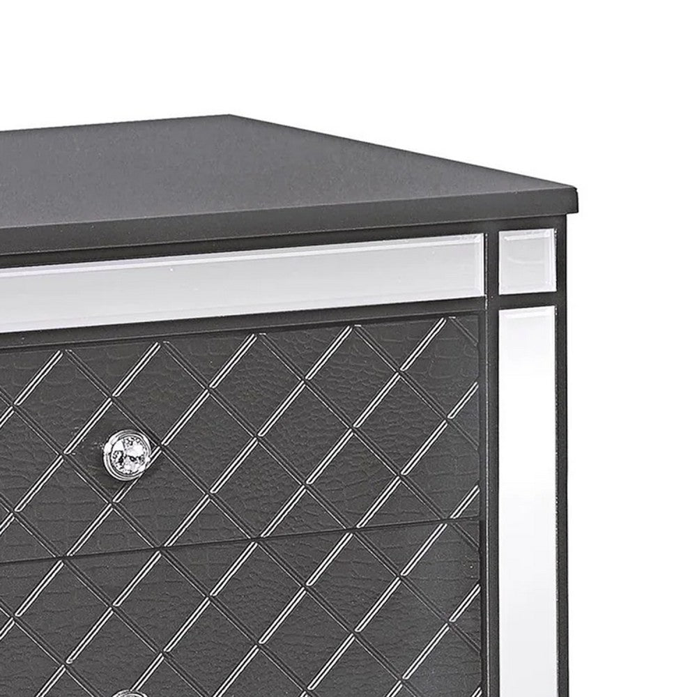 Reff Nightstand, 2 French Dovetail Drawers, Crystal Knobs, Gray