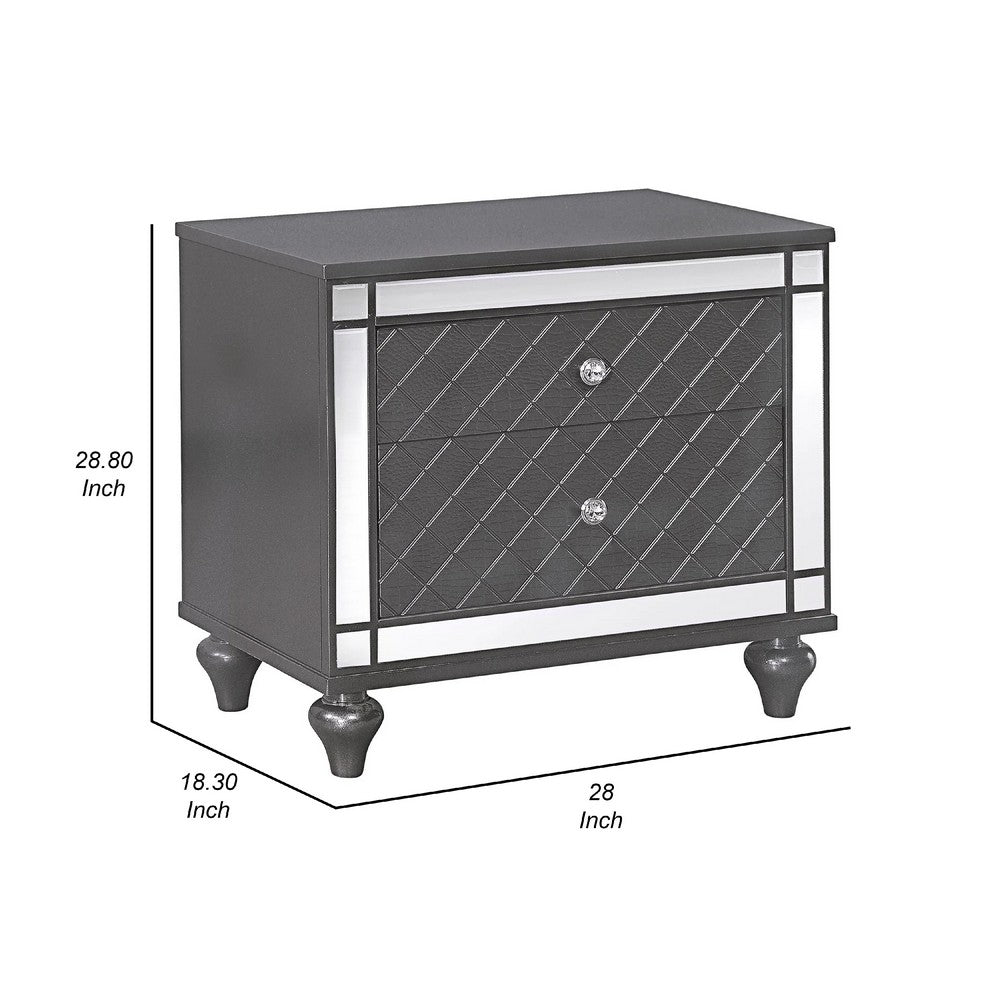 Reff Nightstand, 2 French Dovetail Drawers, Crystal Knobs, Gray