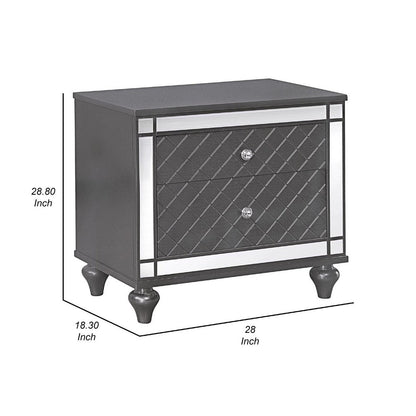 Reff Nightstand, 2 French Dovetail Drawers, Crystal Knobs, Gray