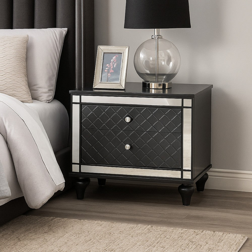 Reff Nightstand, 2 French Dovetail Drawers, Crystal Knobs, Gray