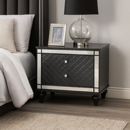 Reff Nightstand, 2 French Dovetail Drawers, Crystal Knobs, Gray