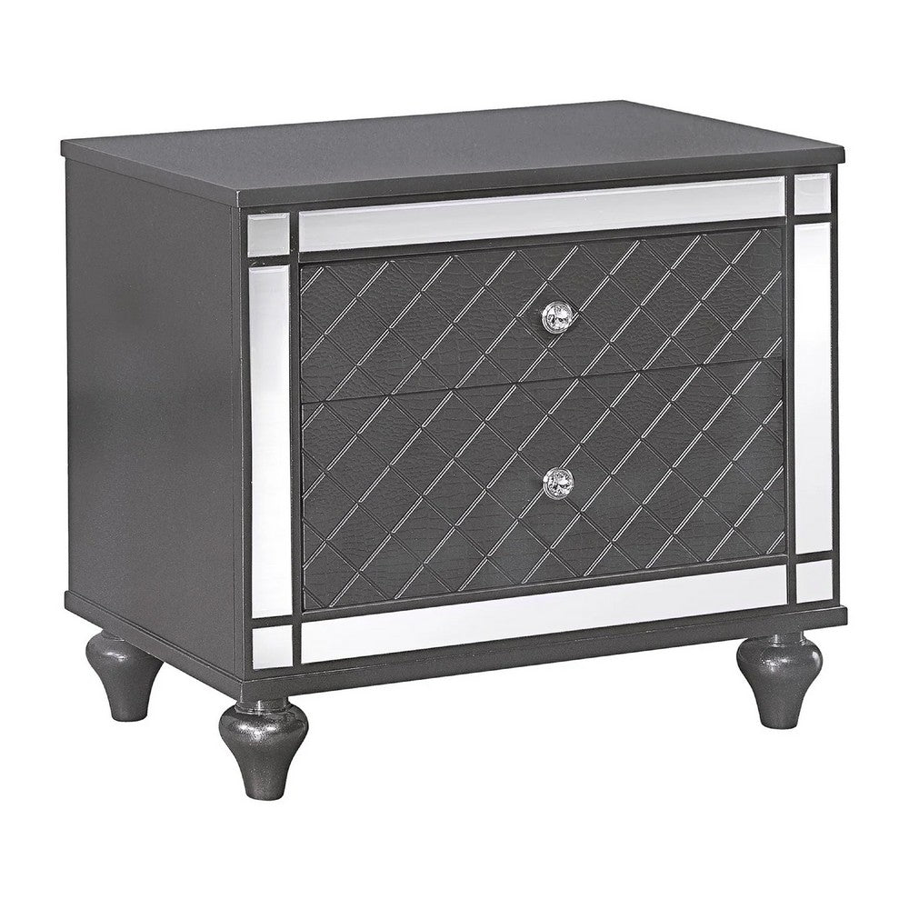 Reff Nightstand, 2 French Dovetail Drawers, Crystal Knobs, Gray