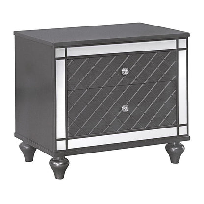 Reff Nightstand, 2 French Dovetail Drawers, Crystal Knobs, Gray