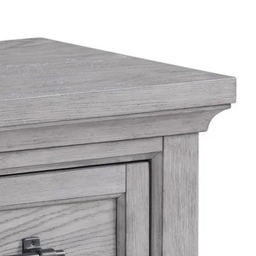 Bix Nightstand, 2 Dovetail Drawers, Bronze Handles, Light Gray
