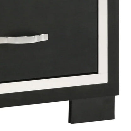Geny Nightstand, 2 Drawers, Silver Trim and Metal Handles, Black Wood