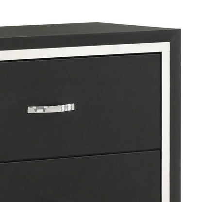 Geny Tall Dresser Chest, 4 Drawers, Silver Trim and Metal Handles, Black