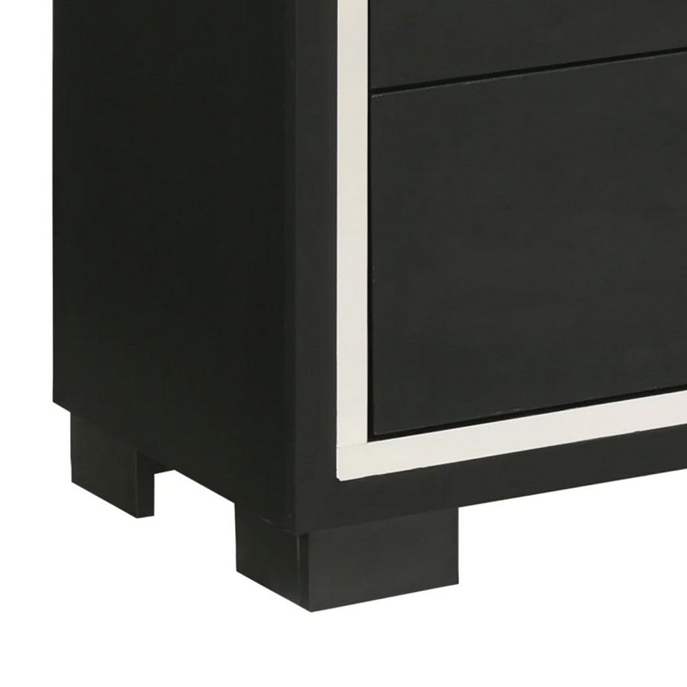 Geny Tall Dresser Chest, 4 Drawers, Silver Trim and Metal Handles, Black