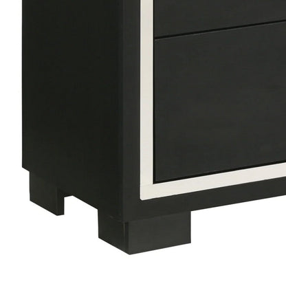 Geny Tall Dresser Chest, 4 Drawers, Silver Trim and Metal Handles, Black