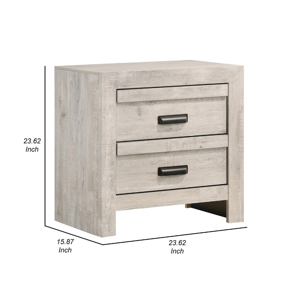 Velz Nightstand, 2 Drawers, Metal Finger Pull Handles, Weathered Beige