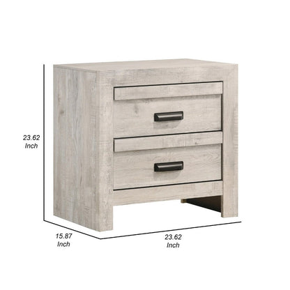 Velz Nightstand, 2 Drawers, Metal Finger Pull Handles, Weathered Beige