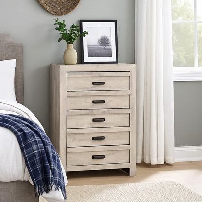 Velz Tall Dresser Chest, 5 Drawers, Finger Pull Handles, Weathered Beige