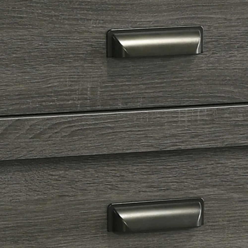 Velz Nightstand, 2 Drawers, Metal Finger Pull Handles, Dark Gray Wood