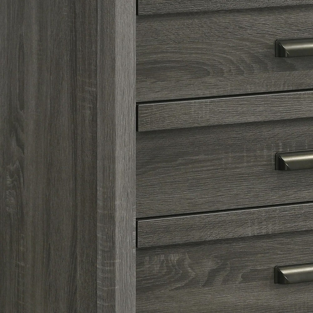 Velz Tall Dresser Chest, 5 Drawers, Finger Pull Handles, Dark Gray Wood