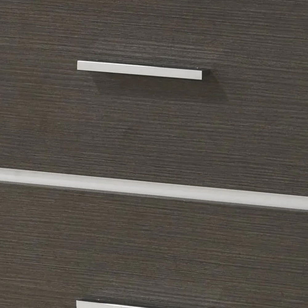 Hez Nightstand, 2 Drawers, Silver Trim, Modern Dark Brown Finish