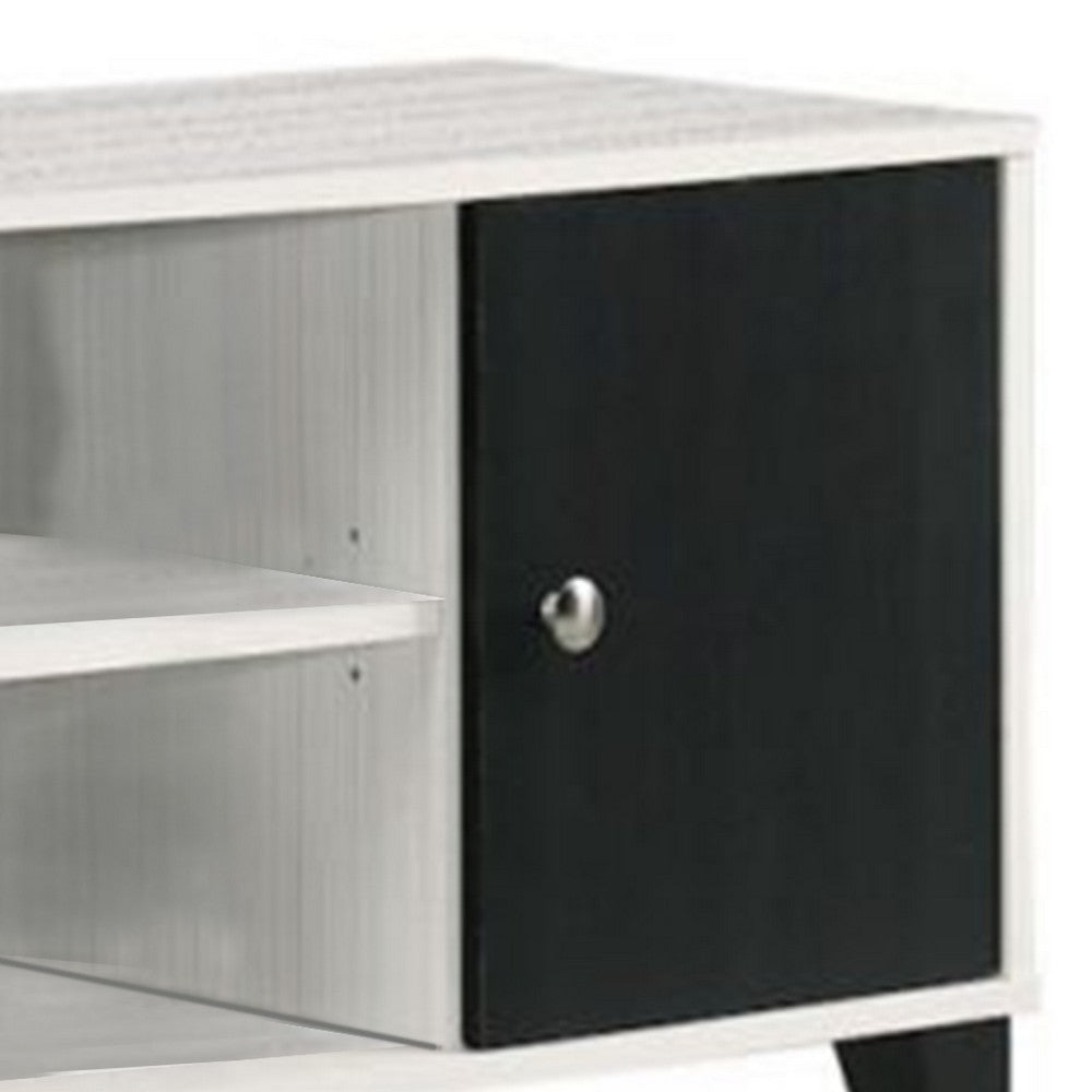 Akin TV Stand Media Center, 2 Doors w 4 Open Shelves, White, Black Wood