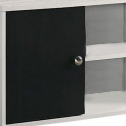 Akin TV Stand Media Center, 2 Doors w 4 Open Shelves, White, Black Wood